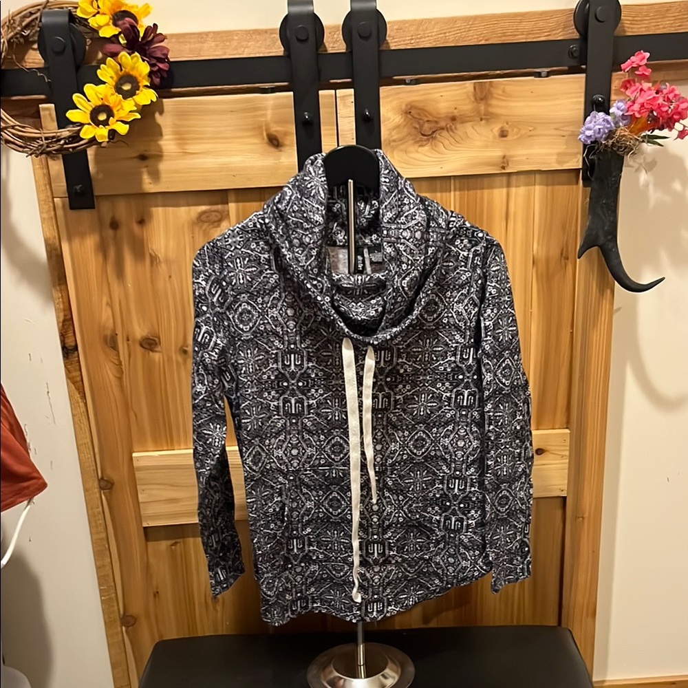Ultra Flirt Geometric Charcoal and White Cowl Neck Sweat shirt
